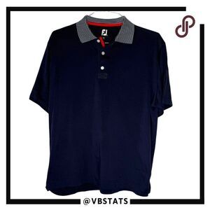 FootJoy Men's Striped Trim Collar Golf Polo Shirt‎ Navy Blue Size Medium